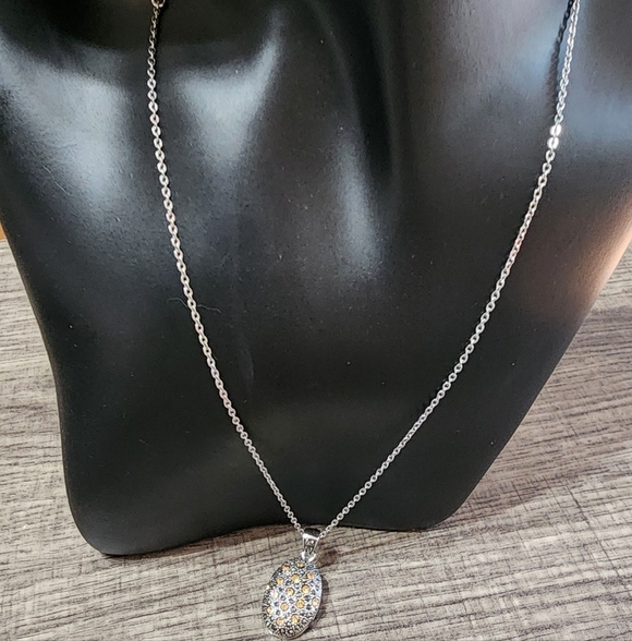 Vintage-Style Silver Pendant Necklace with Amber-Tone Crystals - Picture 2 of 5